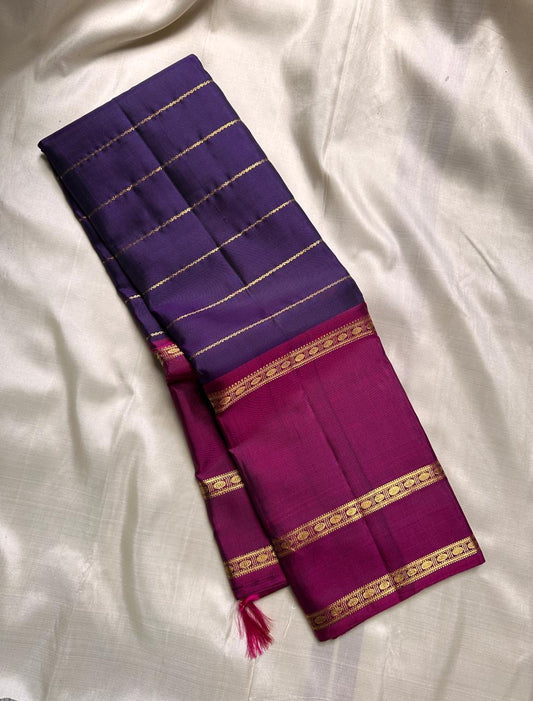 Pure silk kanchipuram  deep purple and dark violet magenta shot  velthari rudhraksh border seer Pallu
