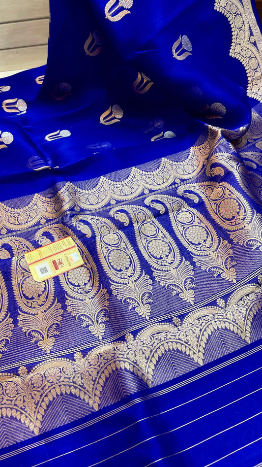 Pure ektara kora silk handloom Banarasi with kadhua sona roopa Bootas and border - Royal blue