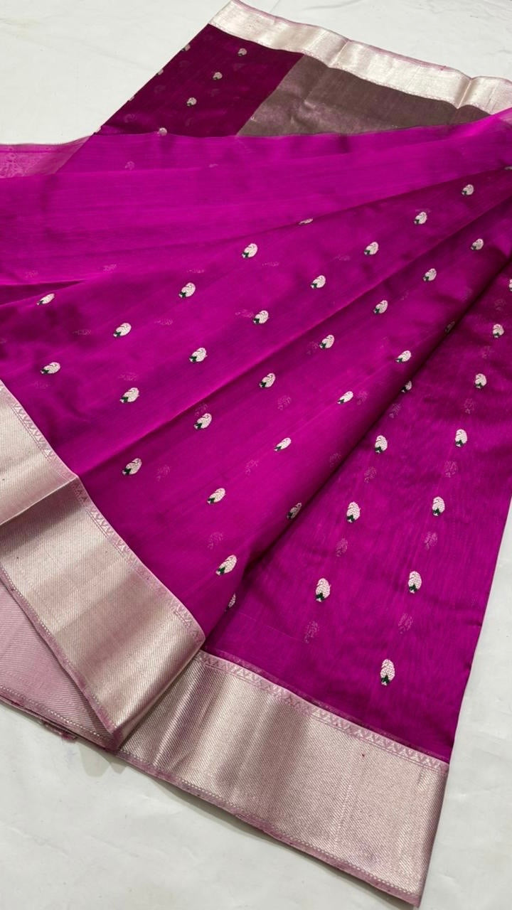 Pure silk Chanderi handloom purple pink saree