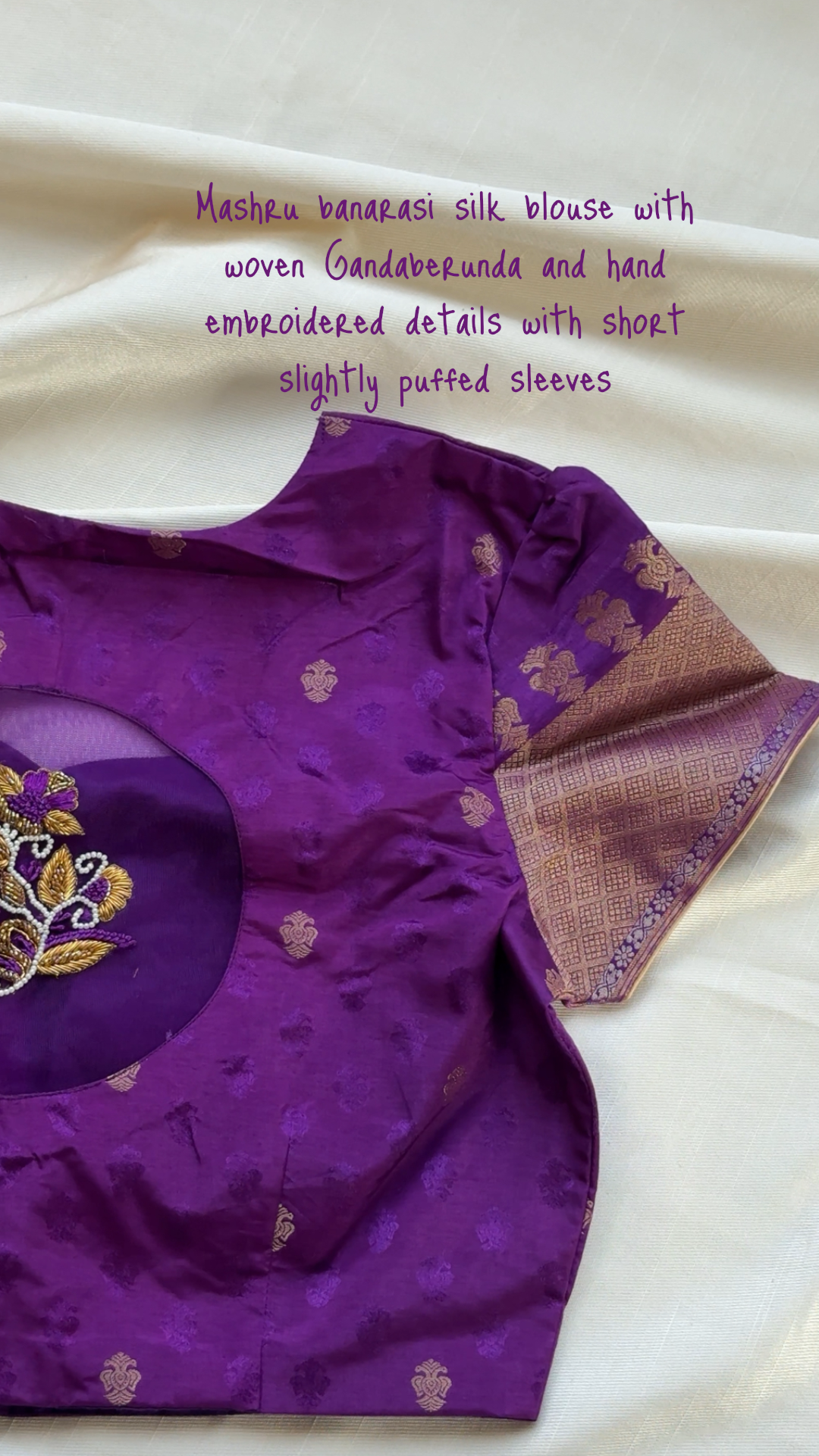 Mashru Banarasi Panel Weave Saree with hsnd Embroidered Blouse ✨
Featuring Gandaberunda, Paisley & Peacock Motifs in Lustrous Mashru Silk
Free shipping within USA ready to ship