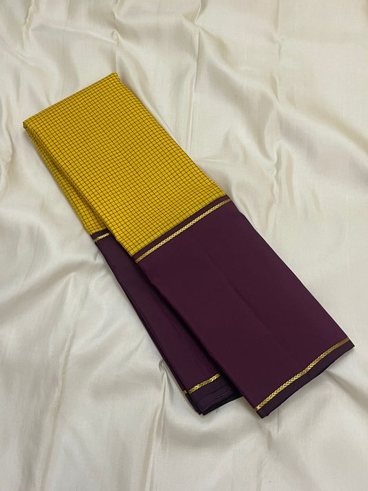 ✨ Amara Manjal — Pure Silk Kanchipuram Saree ✨
Mustard micro-kattam body paired with deep plum-wine borders and gold rope-zari pallu detailing.
Silk Mark Certified • Free USA Shipping • Ships in Two Weeks • Blouse Stitching Available ($30) ✅