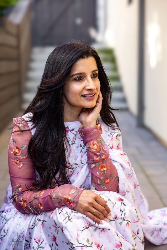 Pure satin silk saree with hand embroidered blouse set