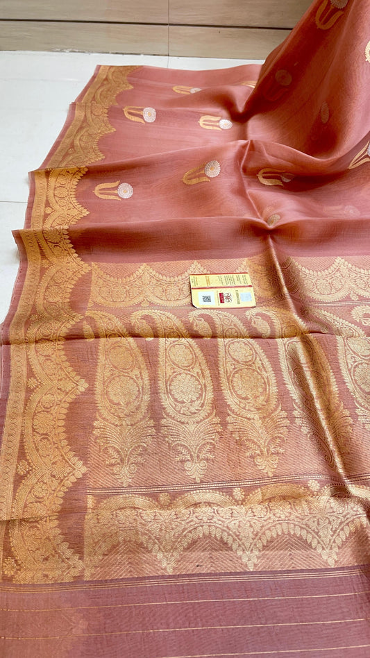 Pure ektara kora silk handloom Banarasi with kadhua sona roopa Bootas and border - Pink- 3 weeks