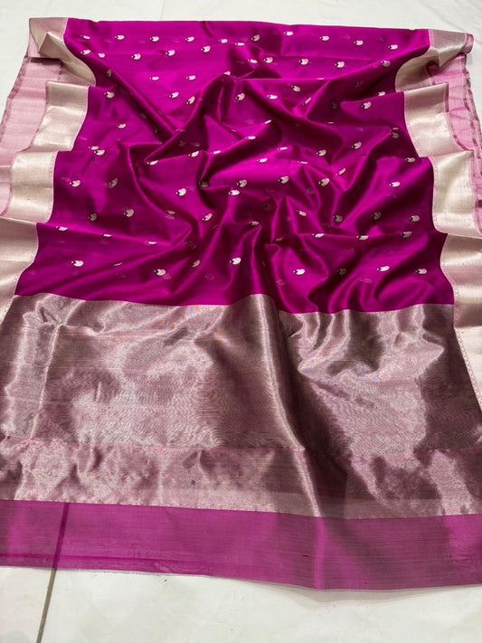 Pure silk Chanderi handloom purple pink saree