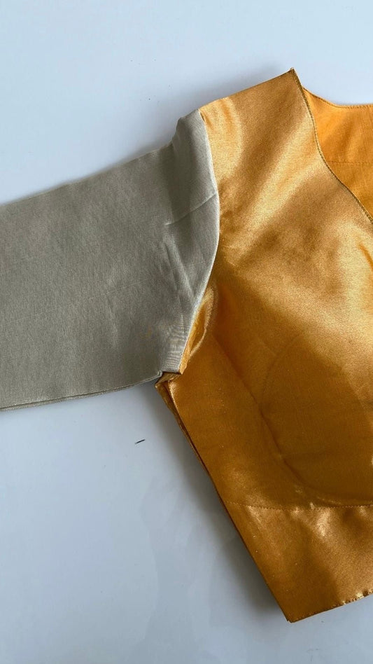 "Reva" collection - pure tissue silk blouse in gold and silver sleeves