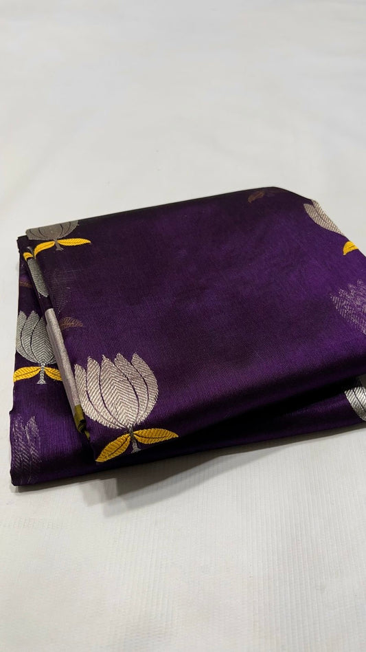 Pure silk Chanderi handloom purple with lotus gold butta saree 