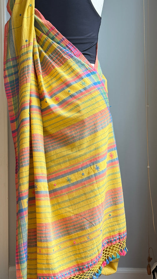 Bhujodi Kala cotton organic saree with mirror embroidery