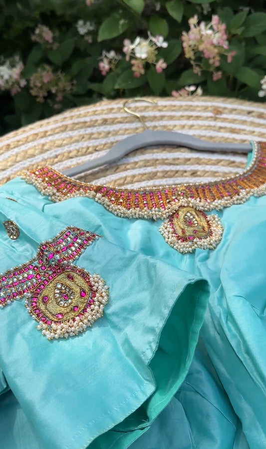 "Temple" collection - temple jewelry style embroidered blouse - Pastel green