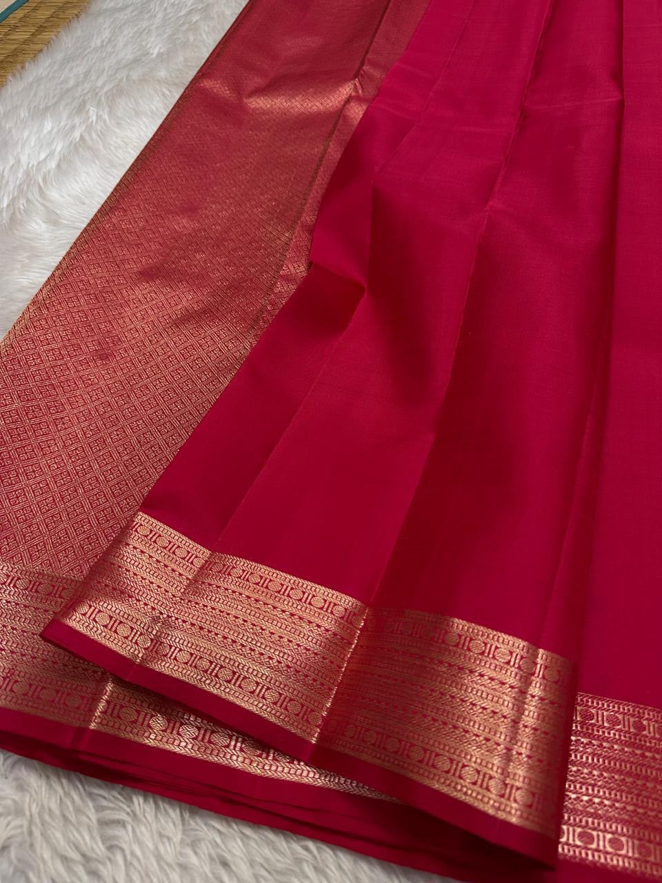 Vibha Tomato deep pink Red - A Deep Plum Pure Kanchipuram Silk Saree Blending the Grandeur of South Indian Weaving with Paithani-Inspired Floral Zari Borders and a Lustrous Rose Gold zari Pallu