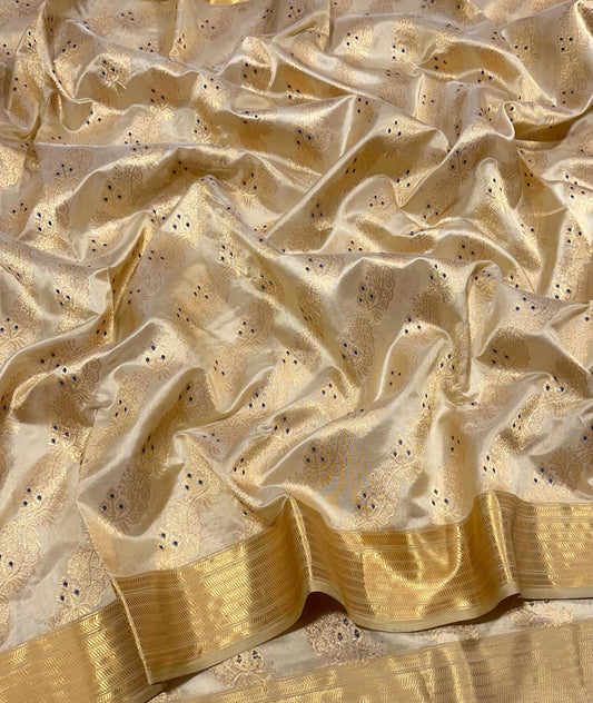 Gold pure silk chanderi with silk thread and zari butties