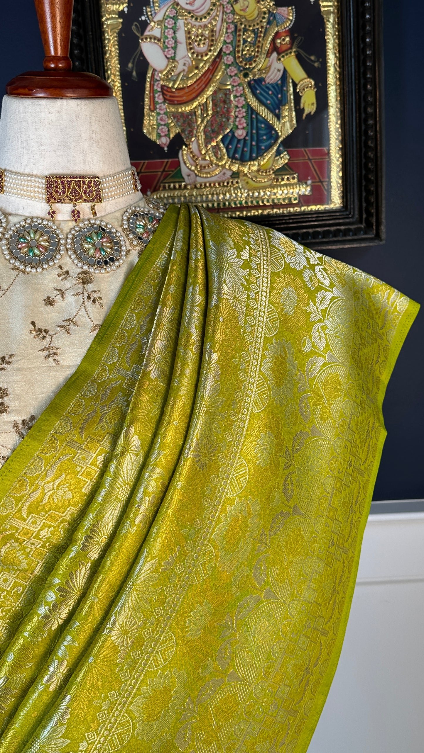 Soft silk Banarasi Katan saree - leaf green