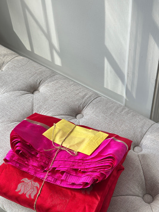 Pure silk Chanderi red and pink saree