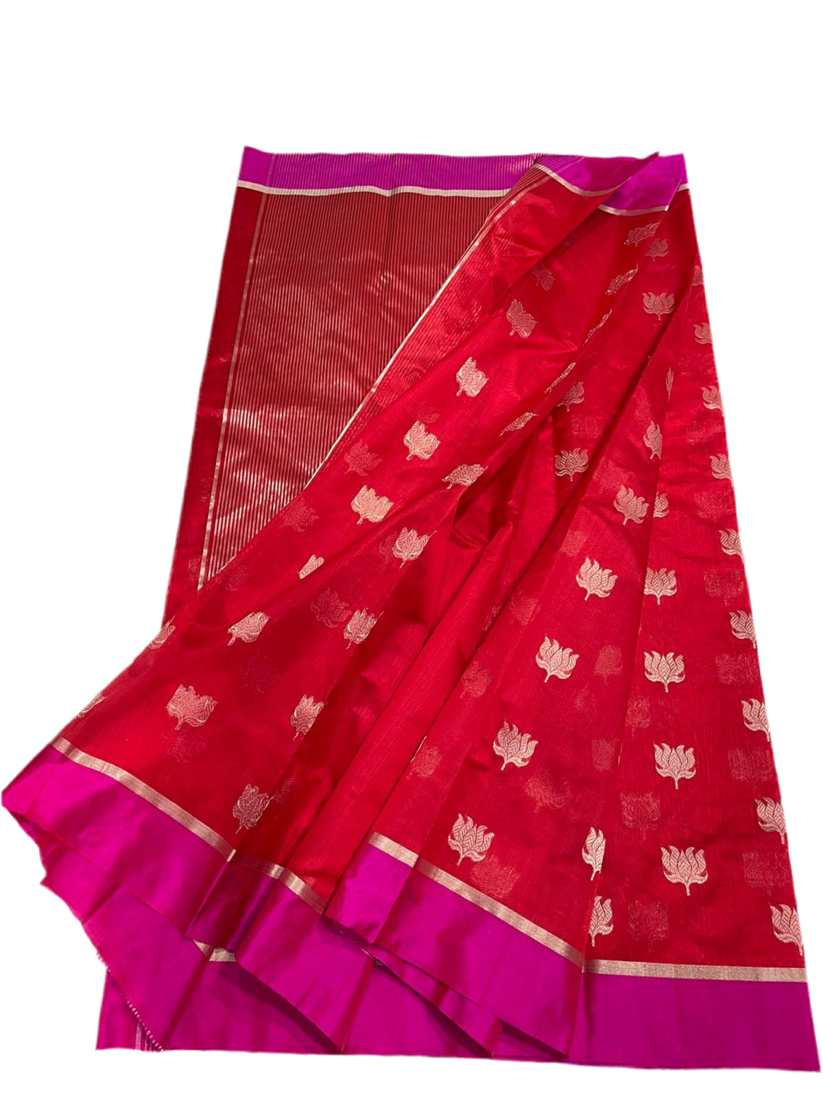 Pure silk Chanderi red and pink saree