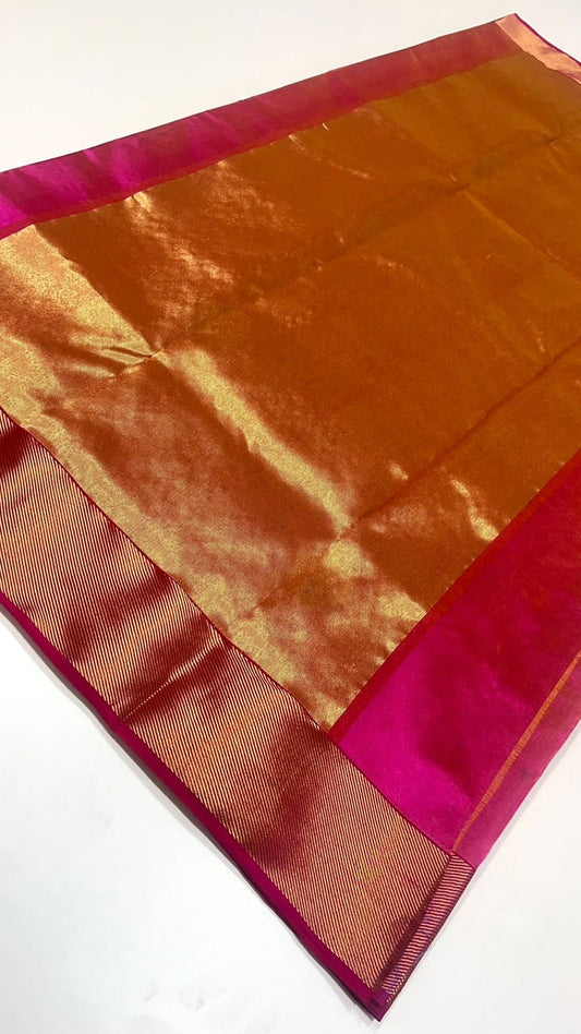 Pure silk Chanderi handloom rich shot orange red saree
