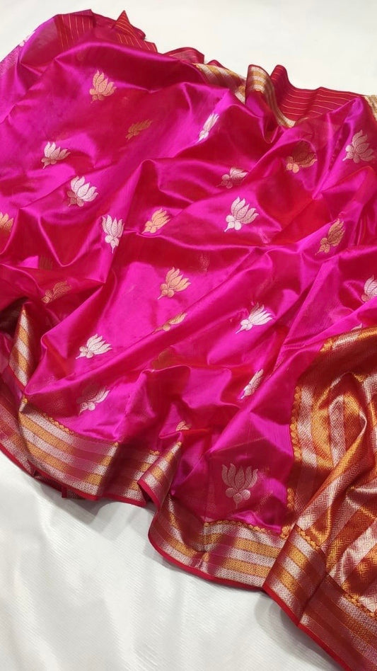 Pure silk Nakshi Chanderi handloom lotus pick lotus butti saree