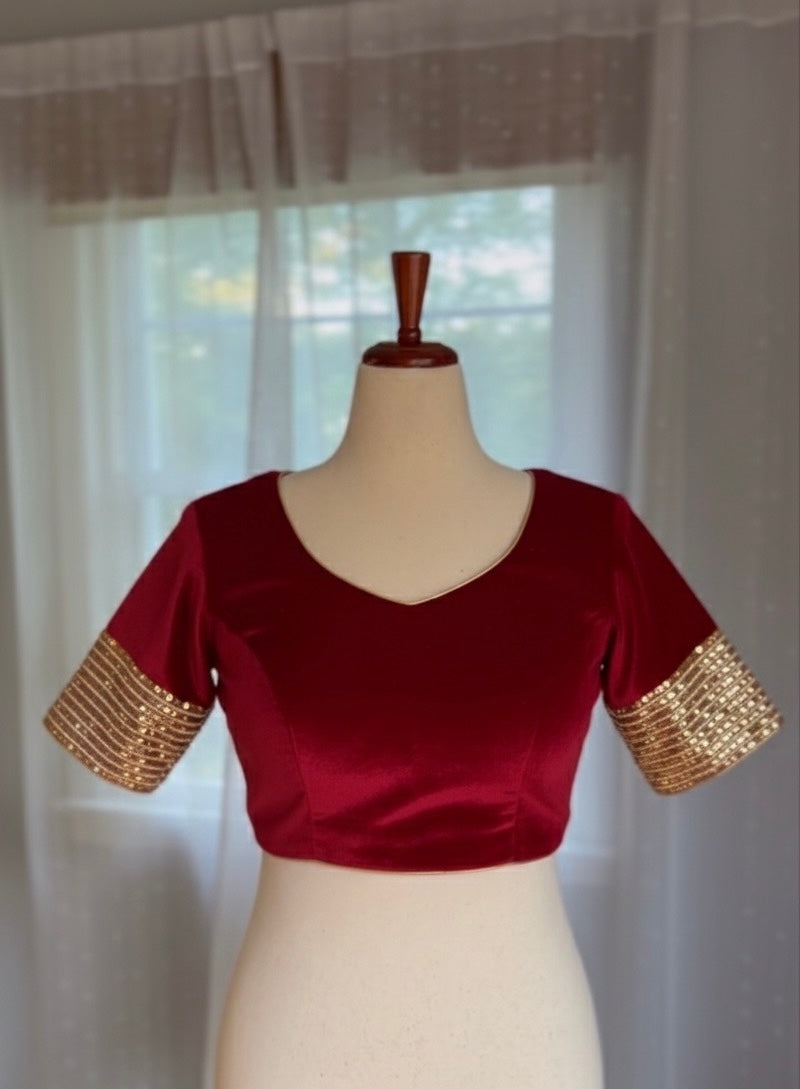 Velvet Sitara — Premium Winter Velvet Blouse
Soft Cotton Lined · Adjustable Fit · Sequin-Embroidered Sleeves
A Warm, Elegant Essential for Festive & Saree Styling