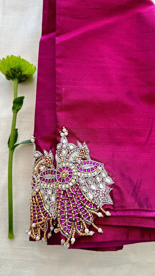 "shree"collection - pure silk embroidery blouse with chosen motifs in purple