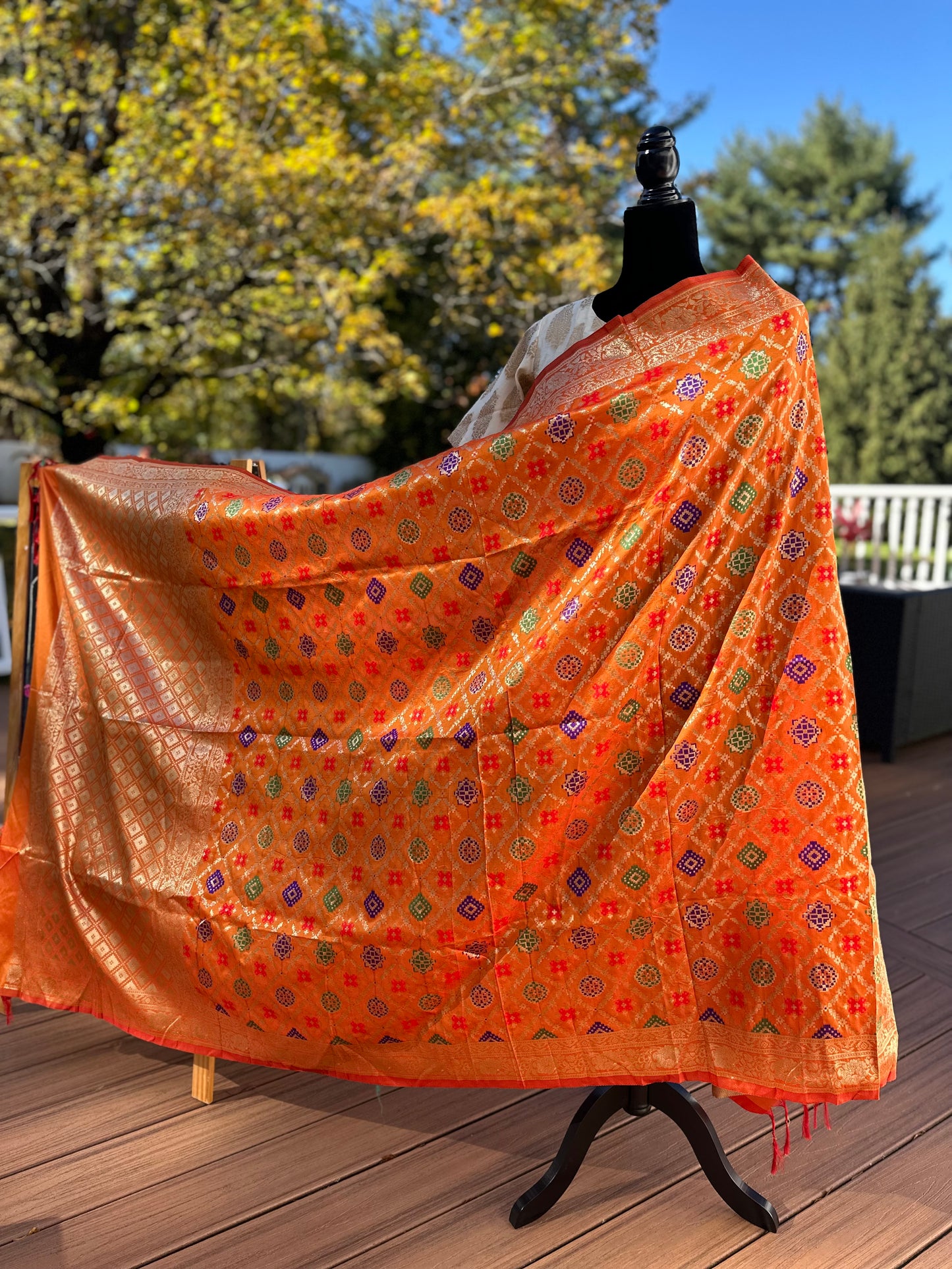 Orange Patola soft silk woven dupatta -2.5 meters