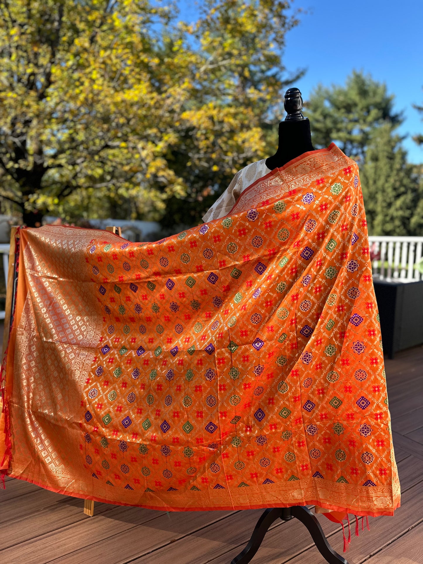 Orange Patola soft silk woven dupatta -2.5 meters