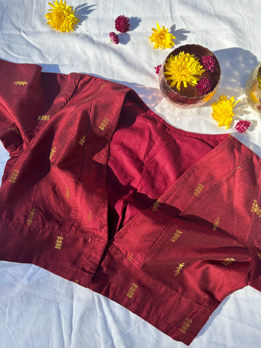 Red Silk cotton butta motif blouse