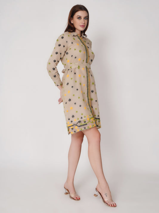 Jamdhani Dress - Beige