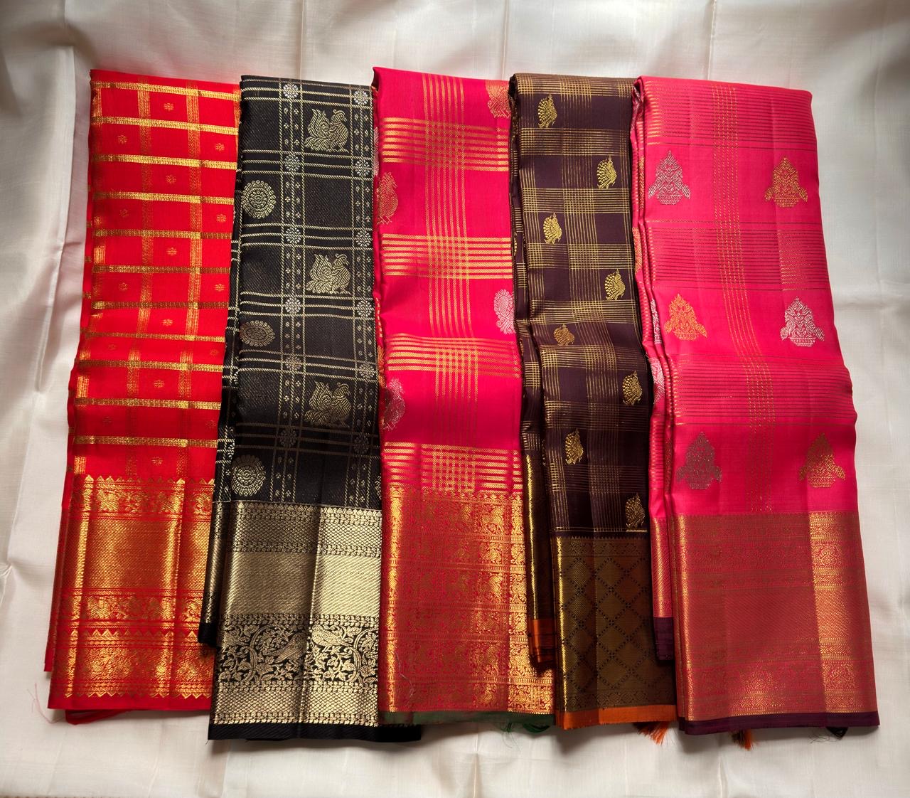 Sindoor Red Handwoven Pure Silk Kanjivaram Saree with Zari Kattam Checks and Antique Gold Border