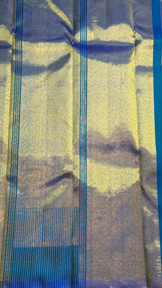 Mayil Kazhuthu blue Ettukol pure silk Kancheepuram saree with gold temple peaks – view 2