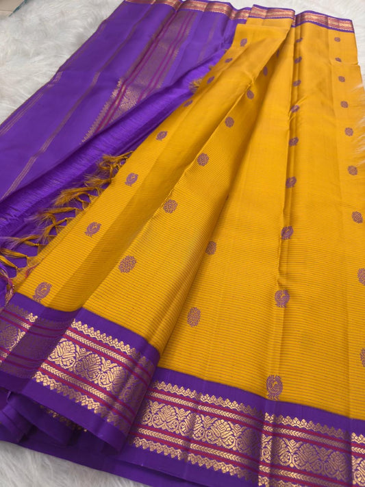 Canary yellow pure silk saree body close up view