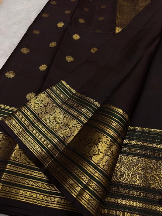 Cinnamon Brown Handwoven Pure Silk Kanjipuram Saree with Varisaipet Border