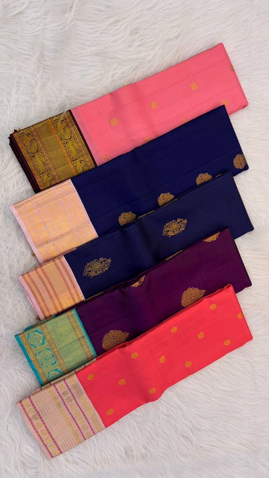 Coral Red Handwoven Pure Silk Kanjipuram Saree with Mayil Chakram Butta and Ganga Jamuna Border