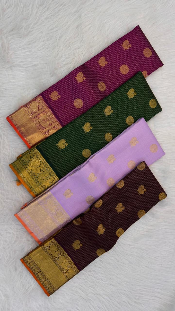 Dark Green Handwoven Pure Silk Kanchi Pattu Saree with Gold Zari Kattam Peacock Motifs
