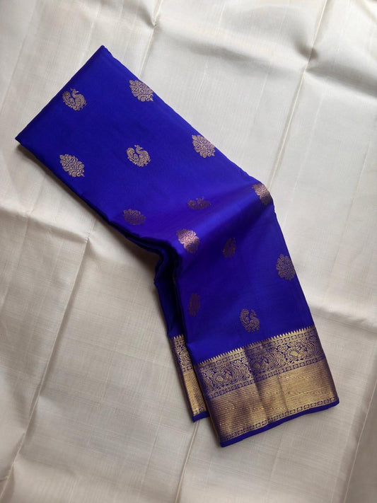 Handwoven Deep Neelam Blue Pure Silk Kanchipuram Butta saree.