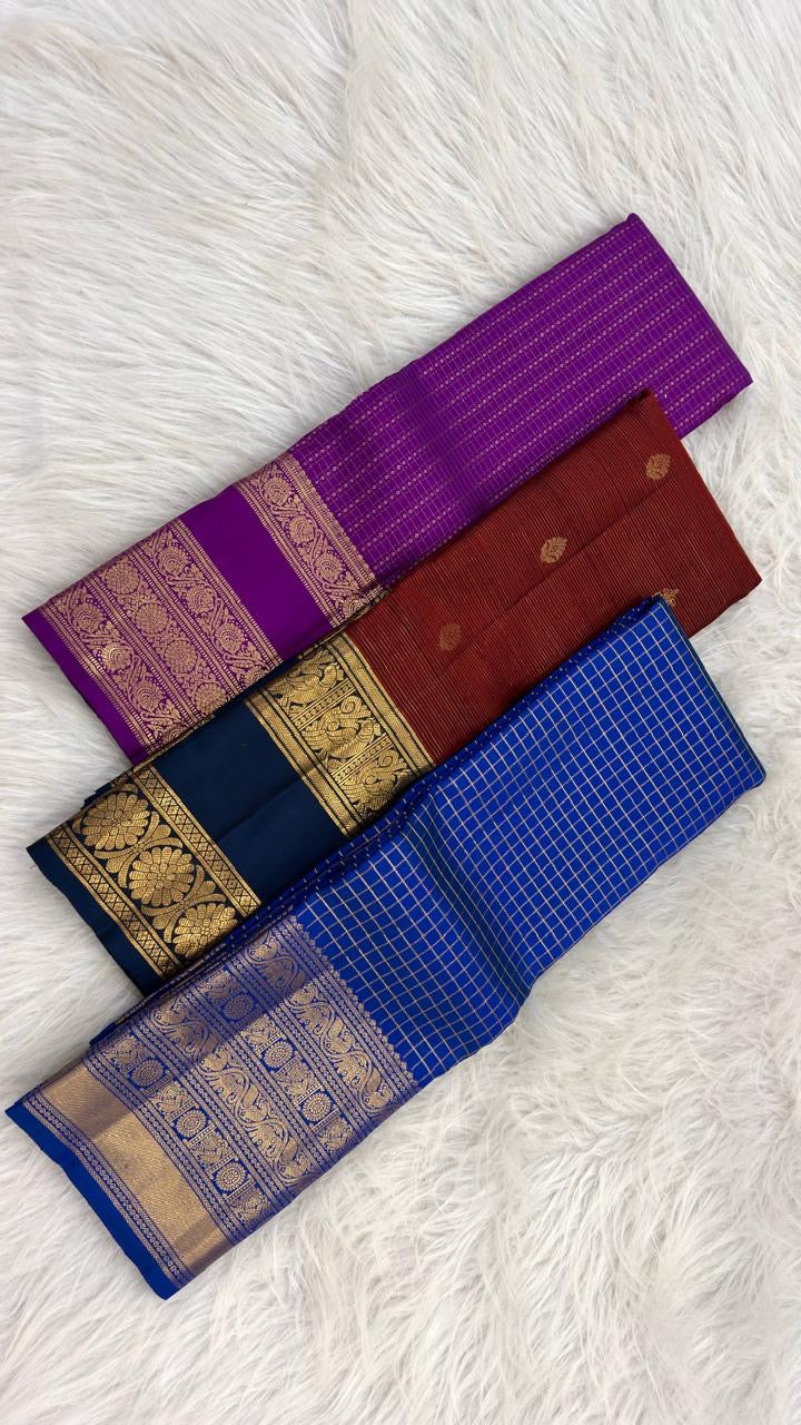 Deep Brick Red KanchiPattu silk saree, pallu detail — Idam Living