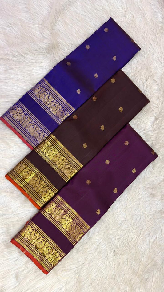 Deep violet blue architectural zari pallu – Idam Living Pure Silk Kanchipuram saree