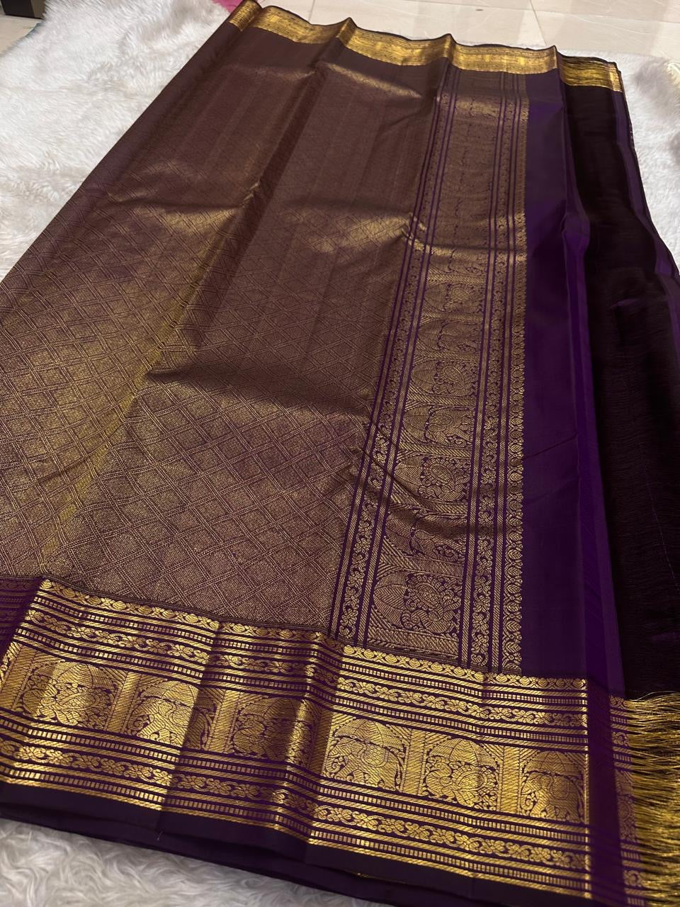 Deep Violet Kanjivaram silk saree with gold zari