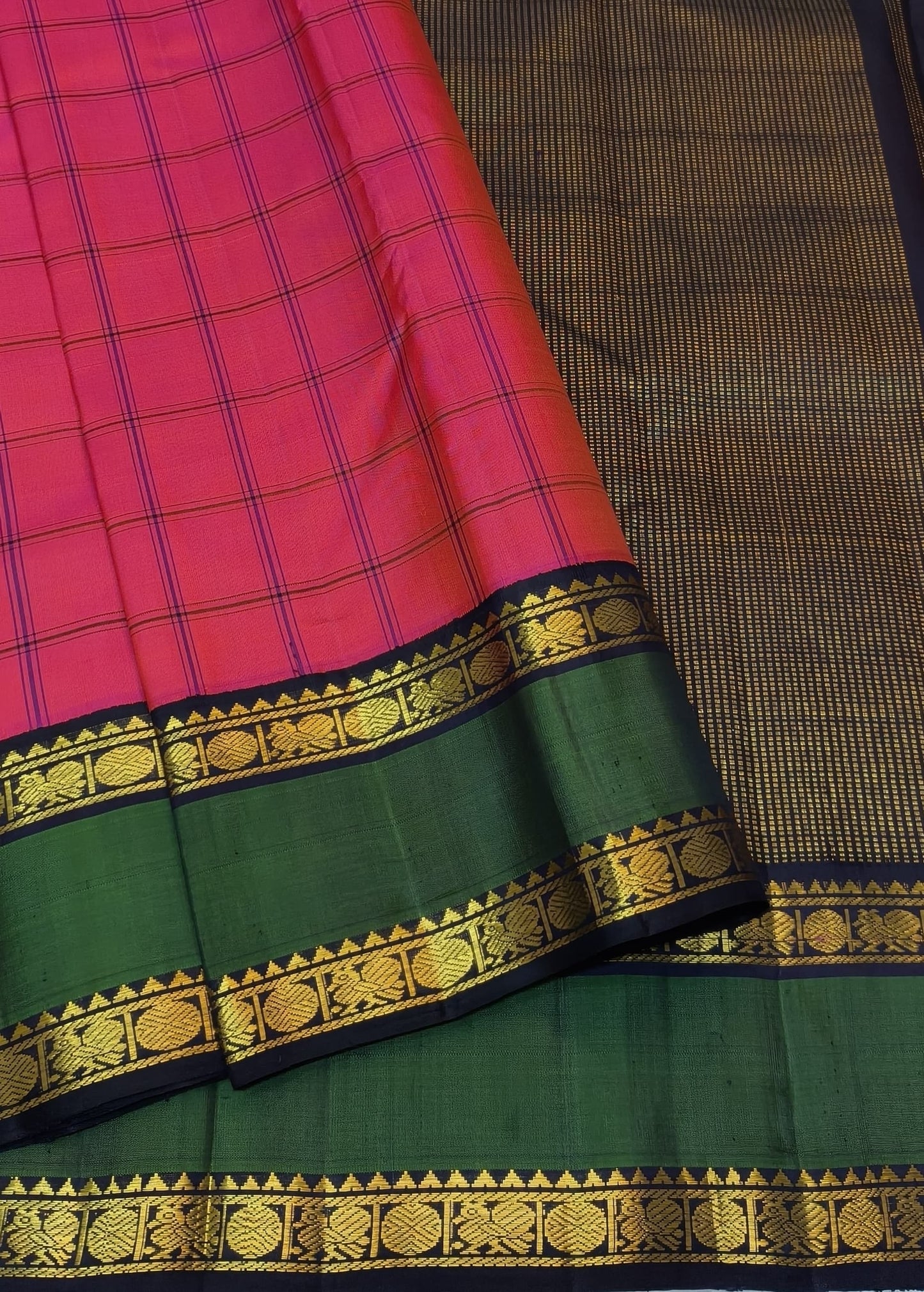 Double Shade Pink Pure Silk Kanchipuram Saree Kanchi Kattam