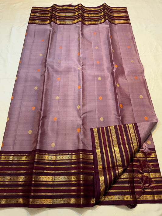 Vairaoosi body weave with silk thread butta on dusty mauve Kanjivaram pure silk saree — Idam Living