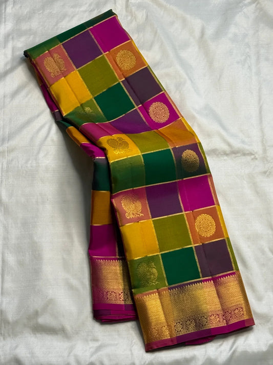 Festive jewel tone Kanchipuram silk saree