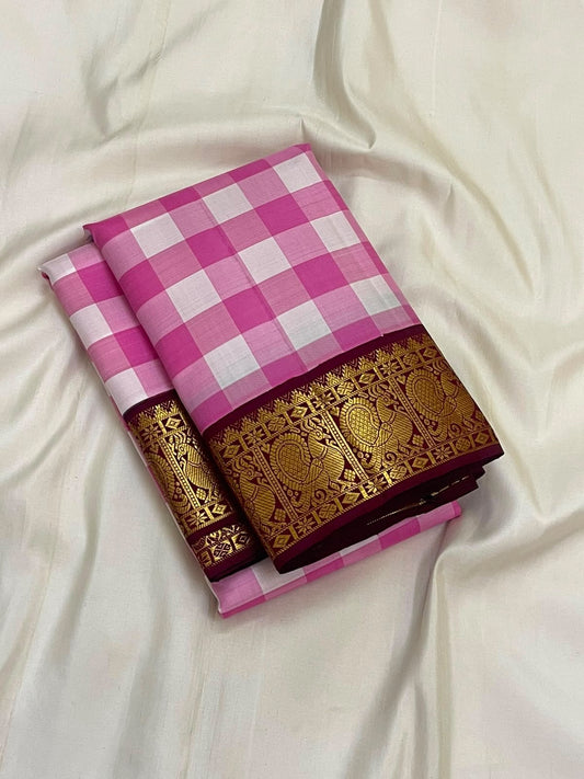 Ornamental zari motif panels on Paalum Pazhamum Kanchipuram pallu