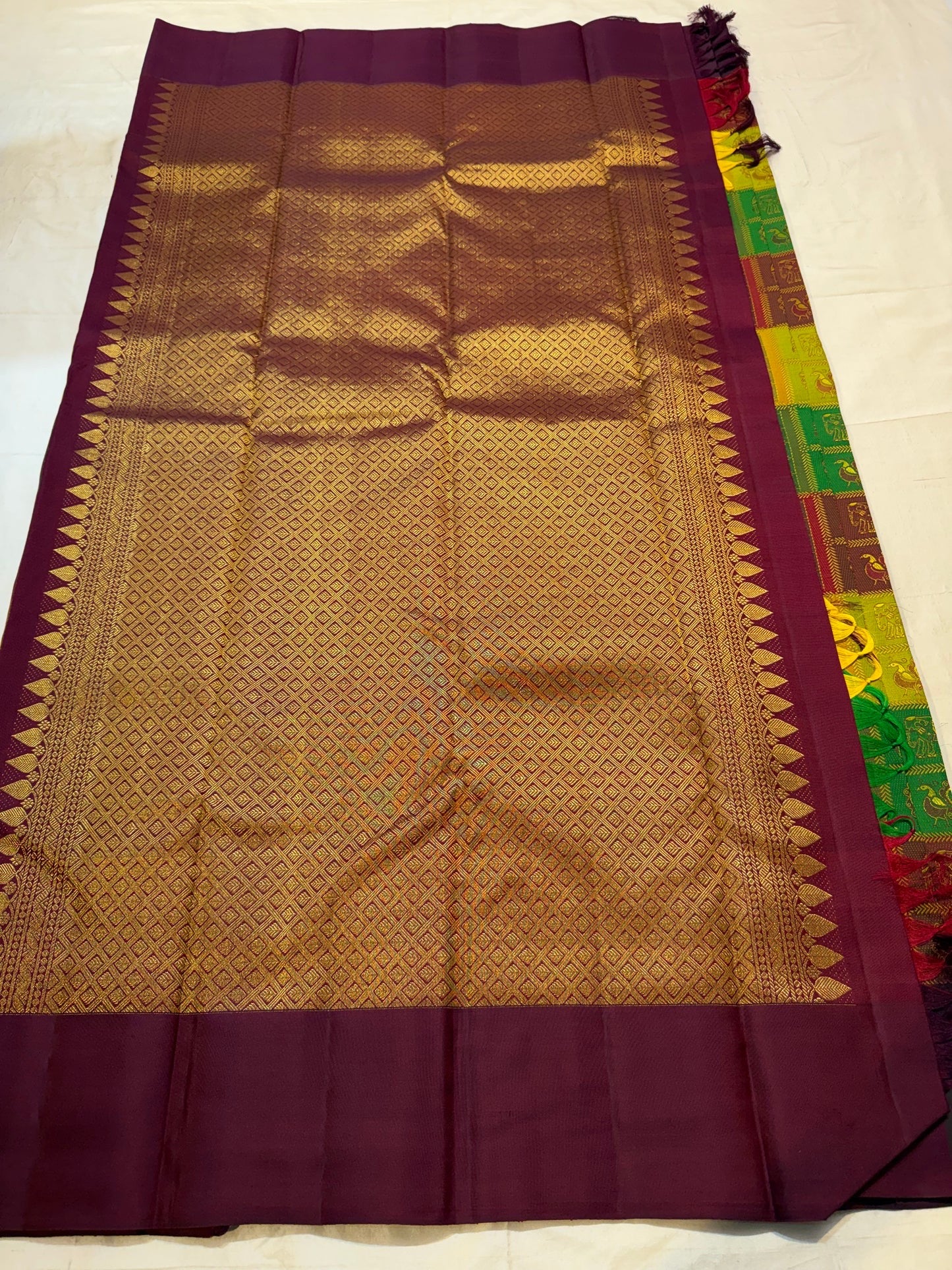 Multicolor Handwoven Pure Silk Kanjivaram Butta Saree with Bomkai Fusion Checks