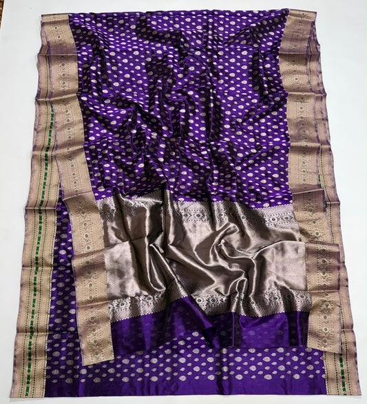Imperial-purple Chanderi silk with antique-silver border