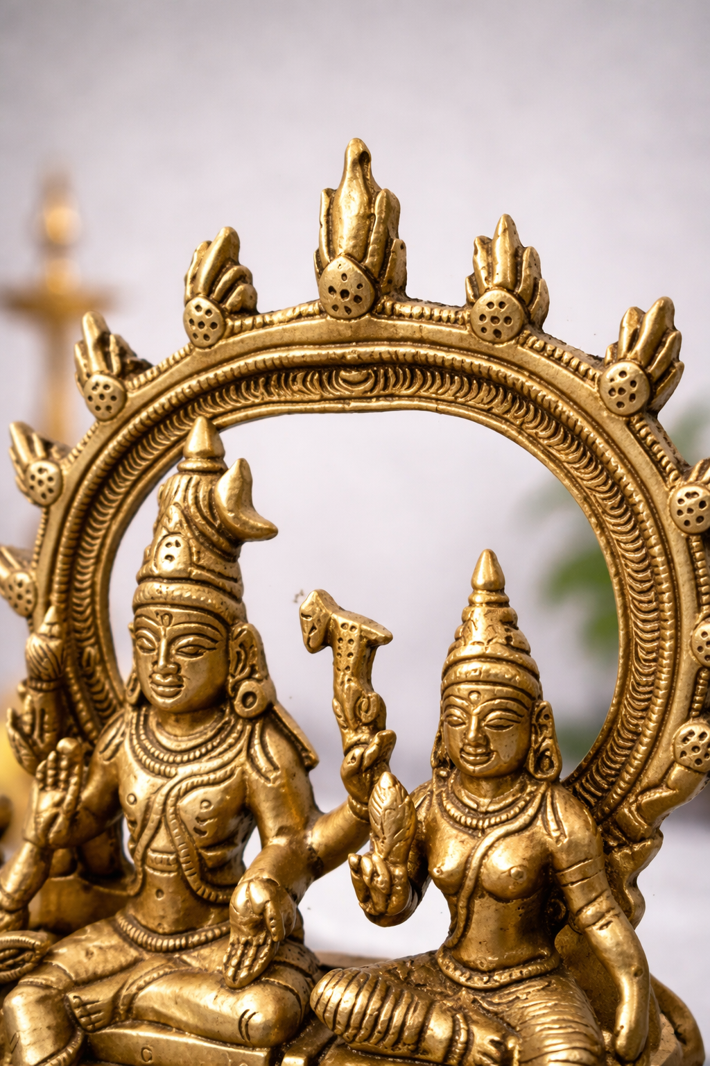 Hindu divine couple Shiva and Parvati on sacred Nandi brass statue 9 inches tall