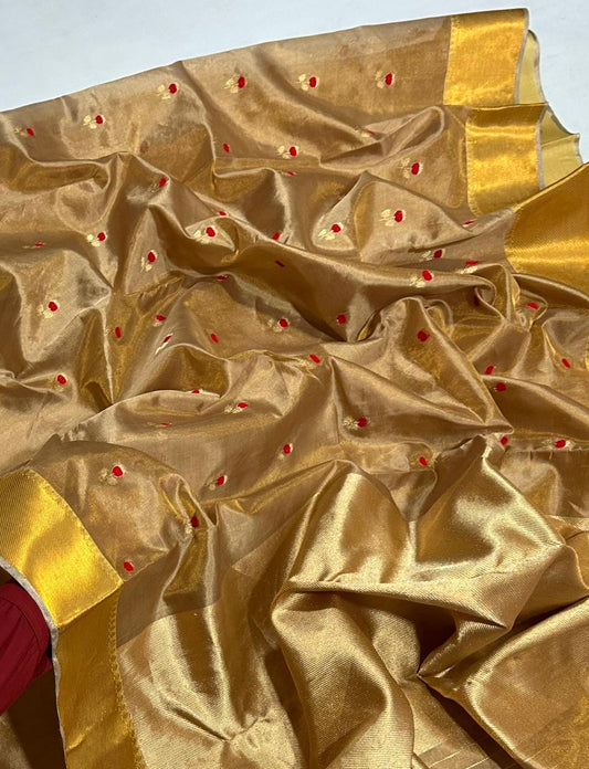Honey Silk Pure Silk Chanderi Saree drape showcasing Antique Gold Border