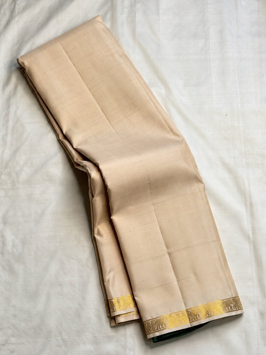 Champagne Ivory Pure Silk Kancheepuram Butta Saree with Bomkai-Inspired Grid Pallu – view 2