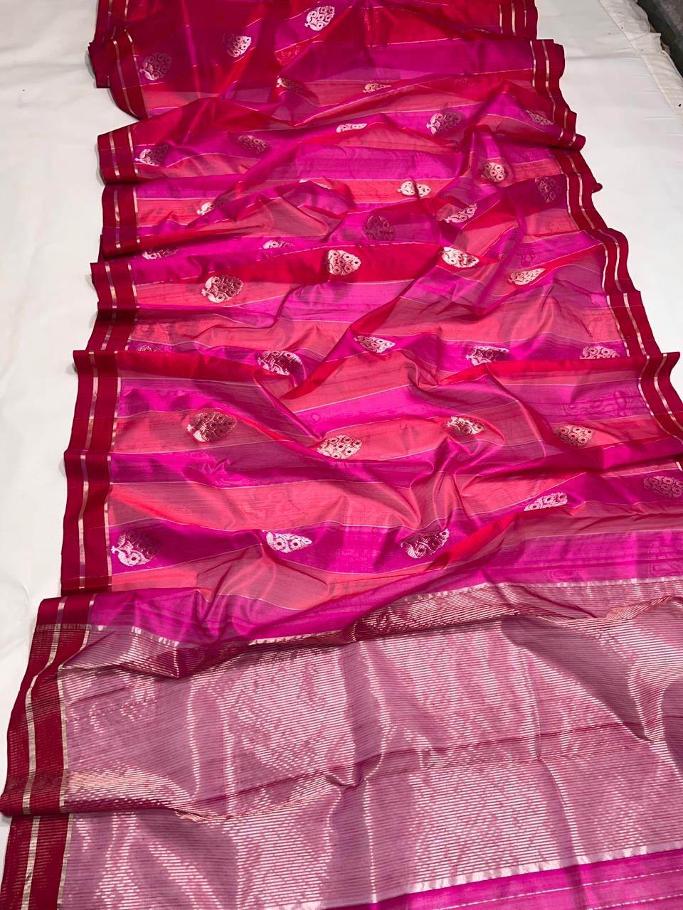Ruby Silk Pure Silk Chanderi Saree full drape view