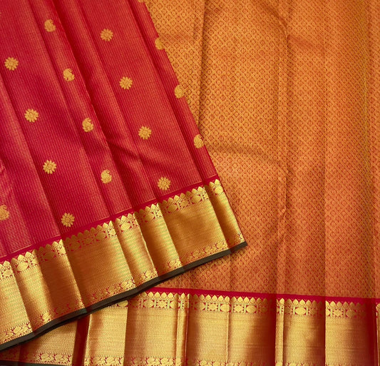 Pure Kanchipuram Silk Saree Vibrant Red with Traditional Gold Zari Border
