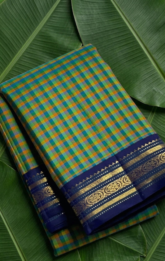 Ink blue korvai Kanjivaram saree with petite 3gm pure zari border — pattani kattam body