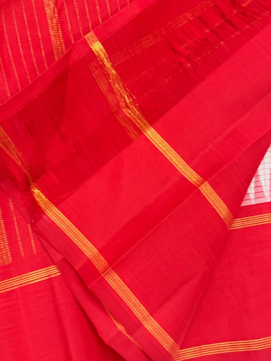 Ivory and Red Handwoven Pure Silk Kanjipuram Saree with Kanchi Kattam Checks and Red Border