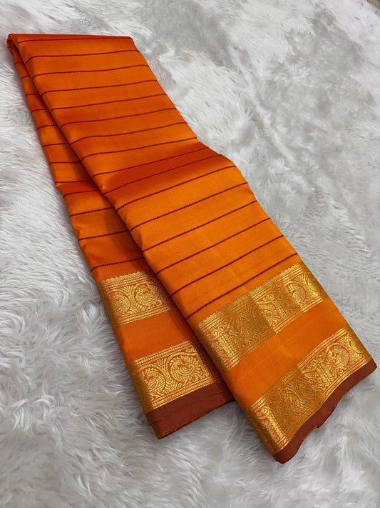 sunset orange silk saree rt-vh draped view