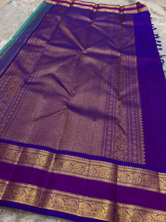 aqua teal mist blue-green Kanchipuram silk saree with rt weave folded view